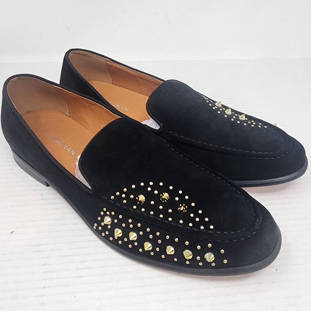 Elanroman Black Studded Loafers Gold Spikes Red Sole Shoes Womens Size 13.5 NEW - Picture 13 of 13